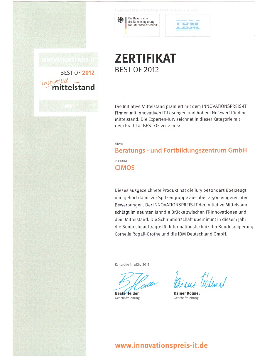ERP-Innovationspreis Zertifikat